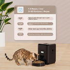 Chat mangeant devant le distributeur connecté