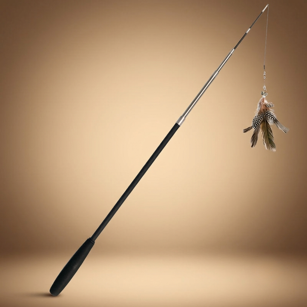 Canne à pêche pour chat avec plumes