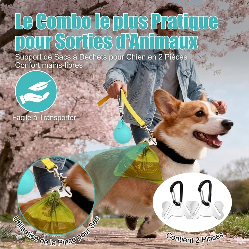 Accessoire de promenade pratique pour chien avec mousquetons os inclus